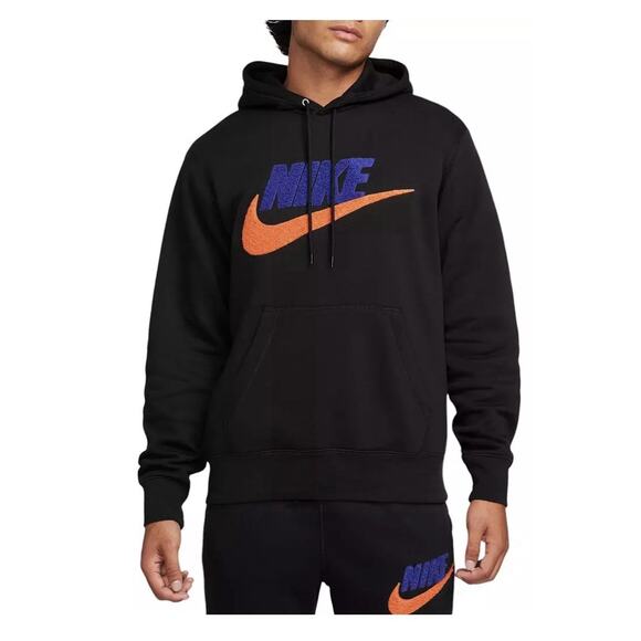 Nike Hoodie Men Medium Black Club Fleece Chenille Futura Sweatshirt Sports Men - Picture 1 of 4